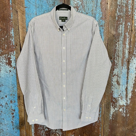 Eddie Bauer Striped Wrinkle Resistant Relaxed Long Sleeve Button Down Shirt LT - Picture 1 of 4